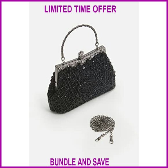 Vintage Beaded Sequin Pearl Evening Clutch with Detachable Chain - Picture 5 of 8